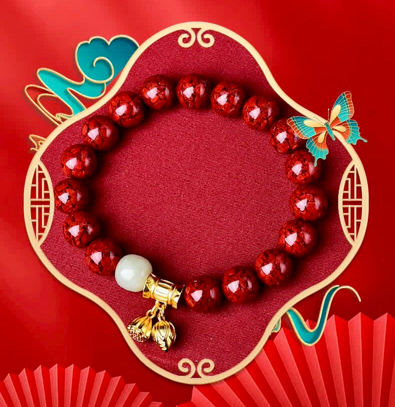 Lingyin Temple Cinnabar Prayer Bead Bracelet – Blessed at One of China’s Most Famous Buddhist Temples