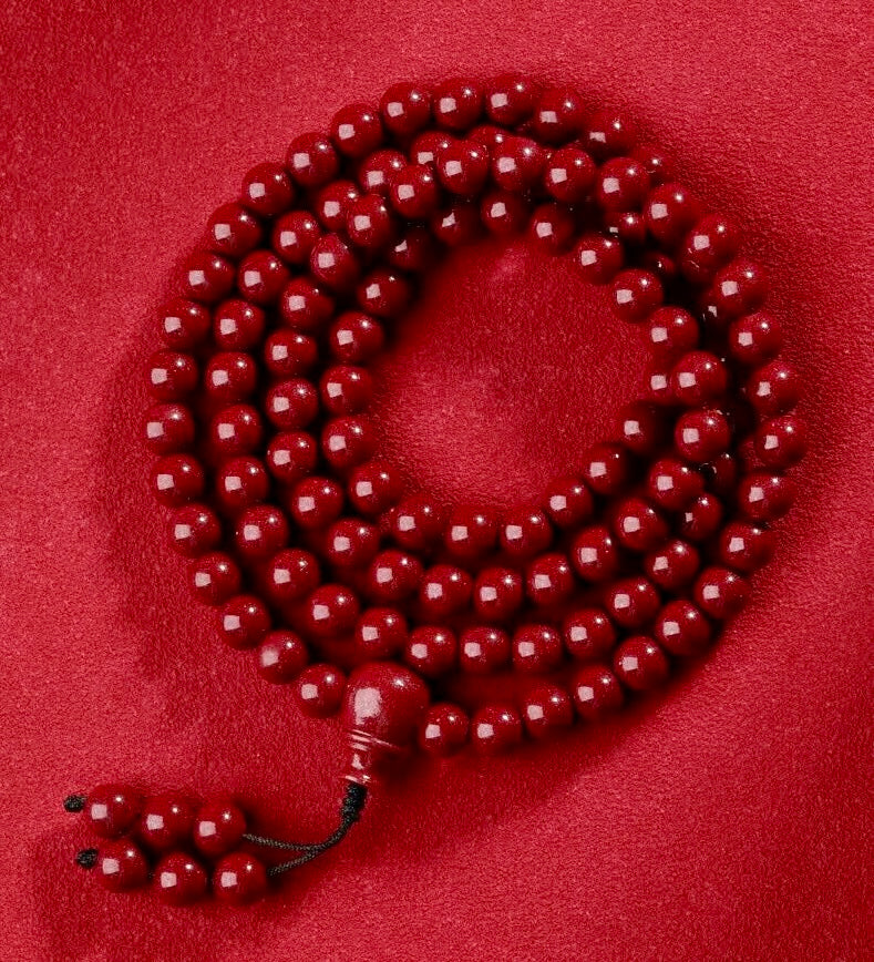 Lingyin Temple 108-Bead Cinnabar Mala Bracelet – Blessed with Incense at China’s Famous Buddhist Temple
