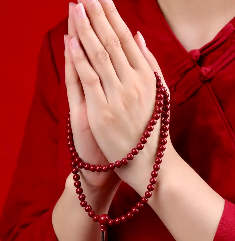 Lingyin Temple 108-Bead Cinnabar Mala Bracelet – Blessed with Incense at China’s Famous Buddhist Temple