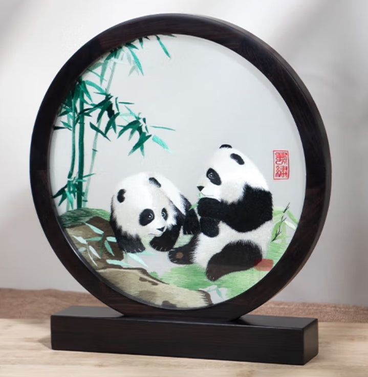Panda Double-Sided Shu Embroidery Ornament