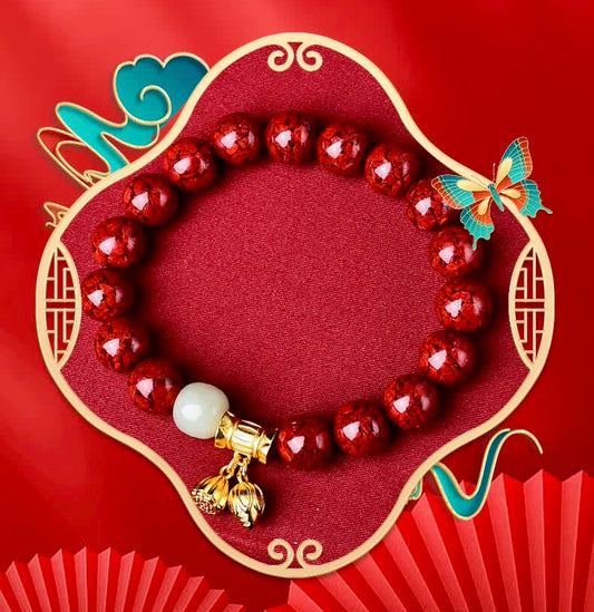 Lingyin Temple Cinnabar Prayer Bead Bracelet – Blessed at One of China’s Most Famous Buddhist Temples