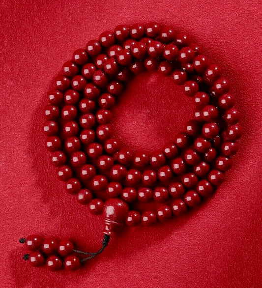 Lingyin Temple 108-Bead Cinnabar Mala Bracelet – Blessed with Incense at China’s Famous Buddhist Temple